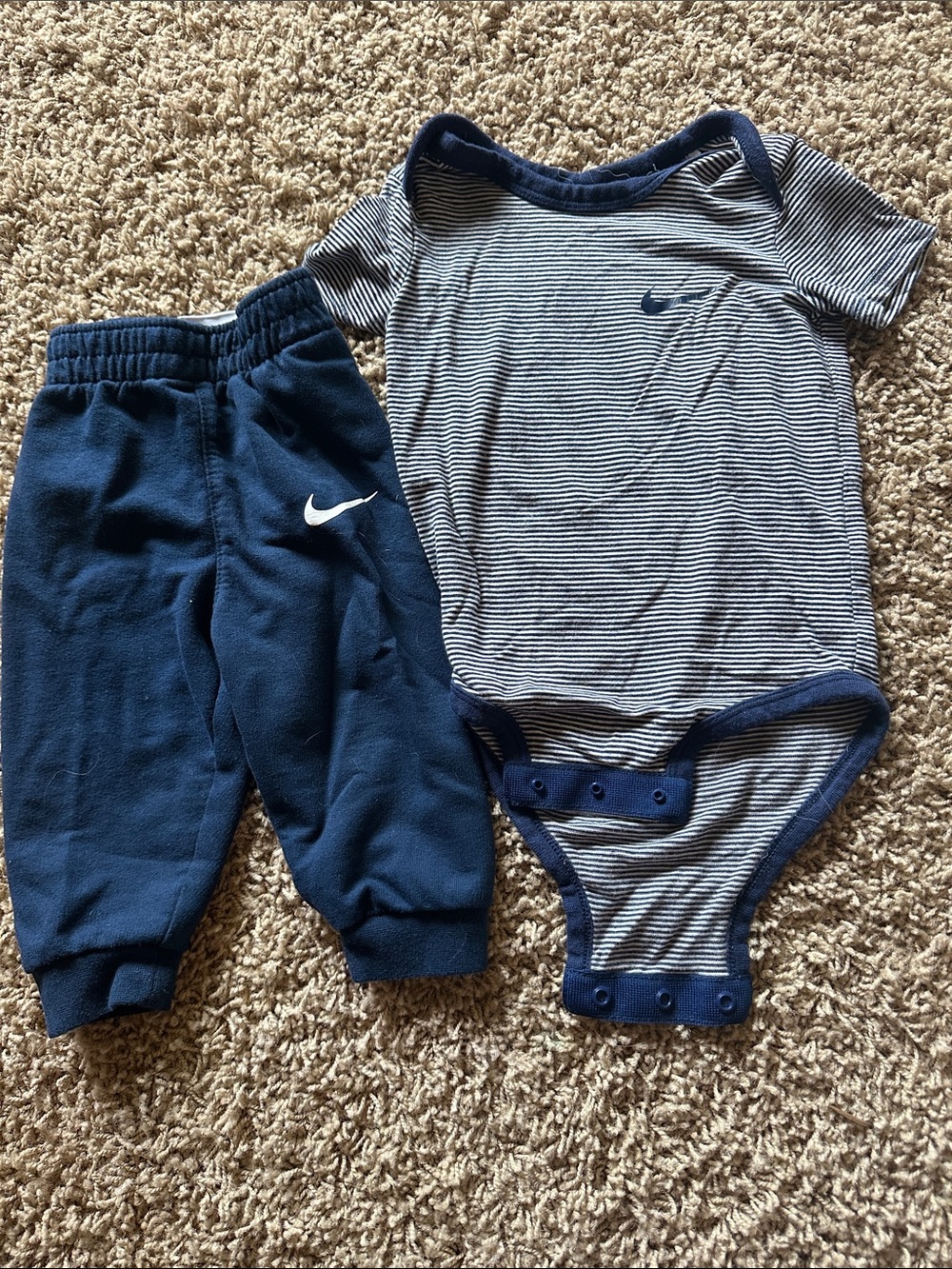 Nike Navy Striped Baby One-Piece Bodysuit with Jogger Pants